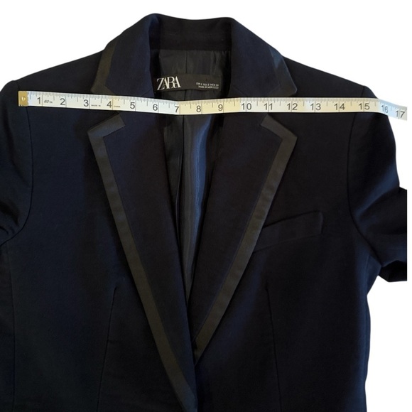 ZARA Navy Blue Velvet Contrasting Blazer Sz S Minimalist Classic Chic - Picture 8 of 13